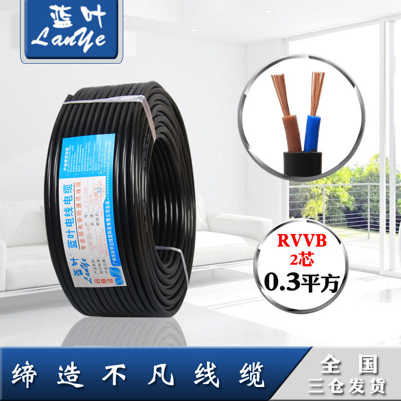 RVVB护套线扁平护套线扁二芯电线监控电源线2*0.3纯铜100米