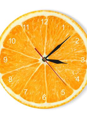 带水果和柠檬的墙钟黄色的现代厨房时钟室内装饰时钟热带厅水果钟