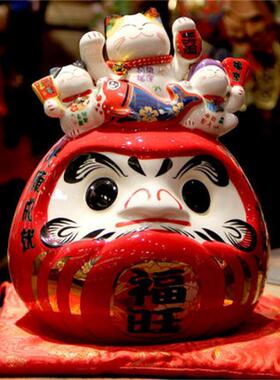 乐喵直销9寸红色福旺达摩存钱罐寿司店客厅摆件陶瓷工艺品