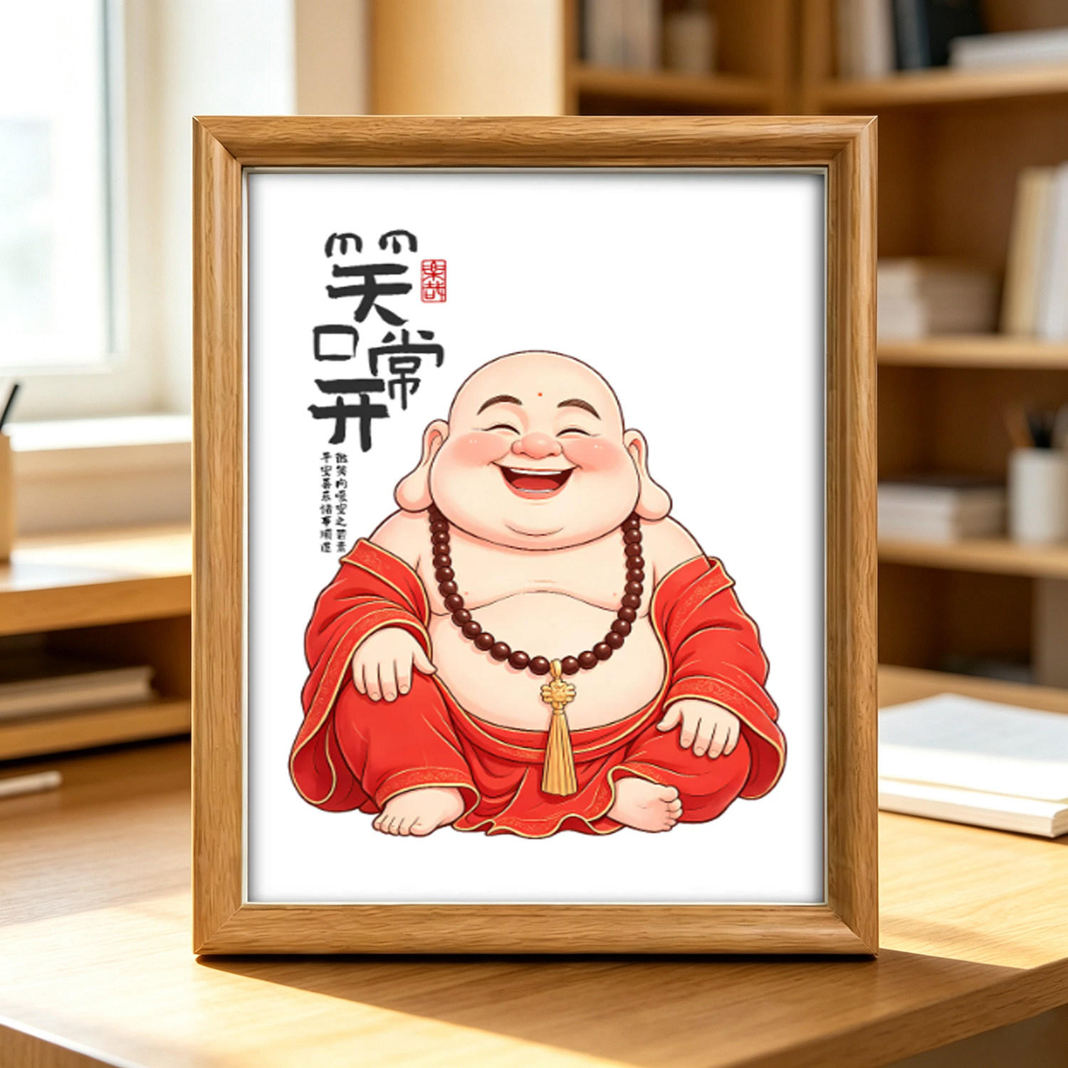 笑口常开弥勒佛摆台相框客厅玄关