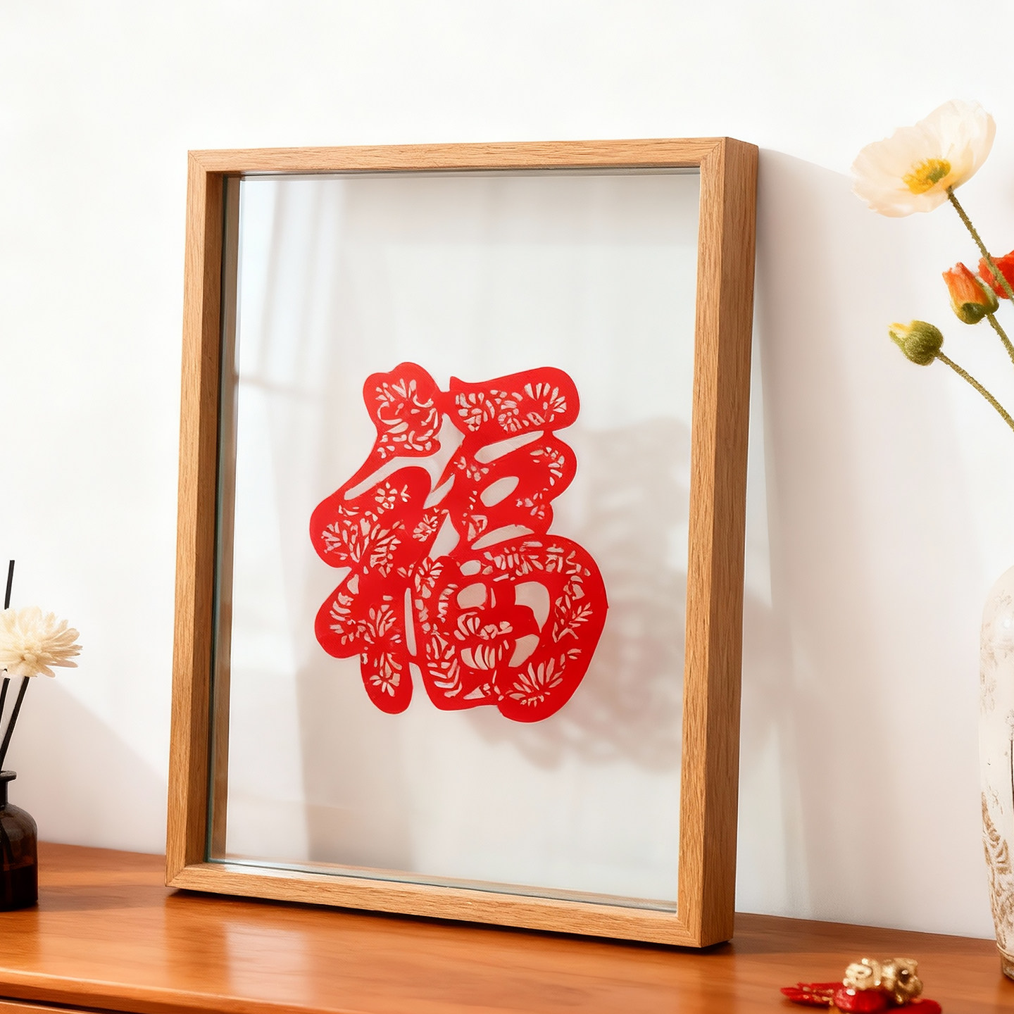 剪纸皮影透明相框裱框喜福字展示