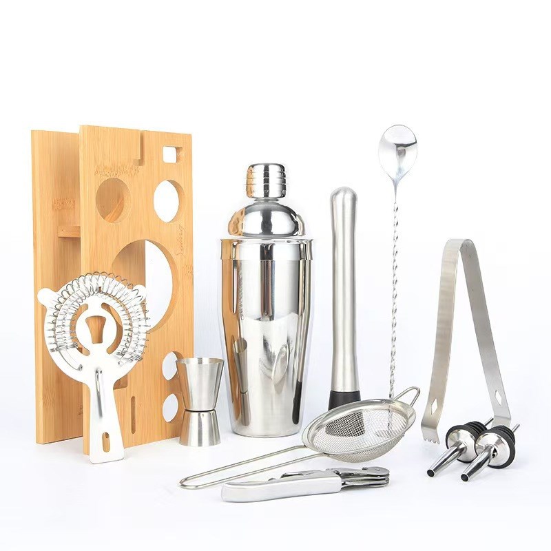竹架底座不锈钢调酒器全套酒吧调酒器套装鸡尾酒醒酒摇酒器工具