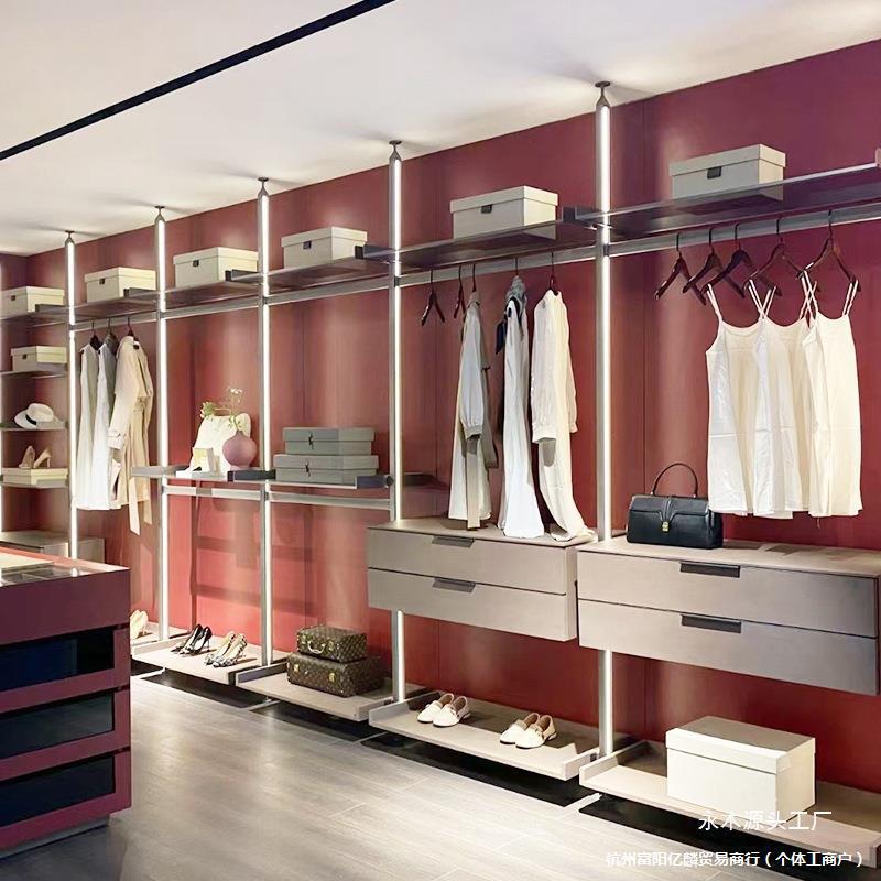 Yl立柱式衣帽间厂家直供全铝整体衣橱步入式金属衣柜书架置物架