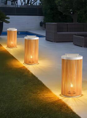 藤编庭草墅坪灯防水阳能别装饰FT822氛围灯户太外手提露营灯院景