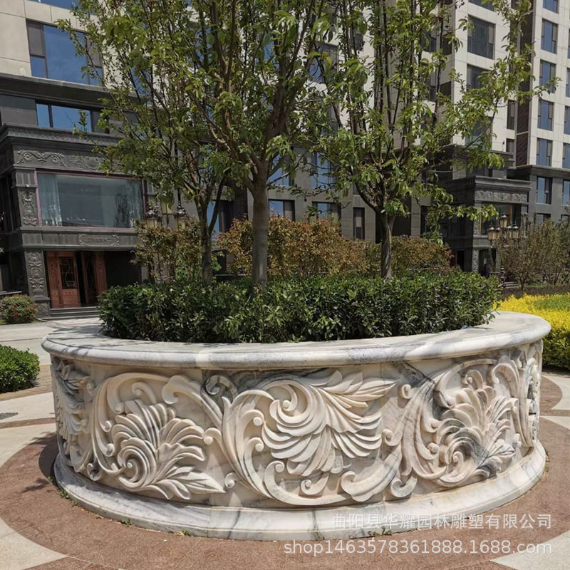 石雕汉白玉青石圆形带坐凳树池