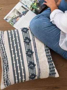 手织工立体提花|亚马跨境|编逊抱枕套奢风轻流苏簇AHA绒家居客厅