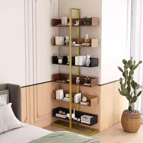 奢轻XYE铁艺实木书架落地易置物架厅客多层收纳架子家用简书柜展