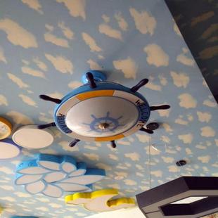 船舵卡通隐形吊0105幼儿扇园儿童电风灯扇灯中地海卧室房间led带