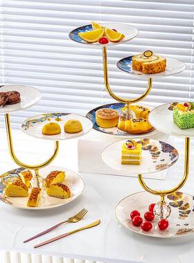 干欧式轻奢陶瓷三果盘蛋糕VVJ点心盘婚礼下午茶甜品层架台展示架
