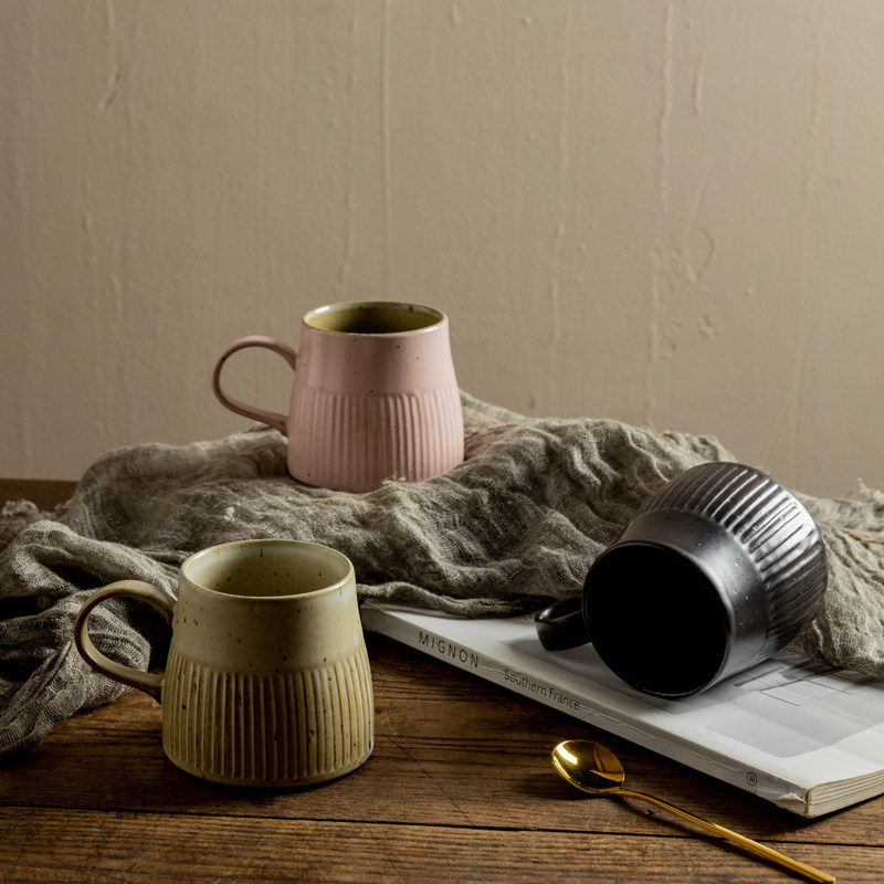 陶瓷杯子泡茶杯碟套装奶昔奶茶杯高档咖啡杯碟带勺餐厅高级感