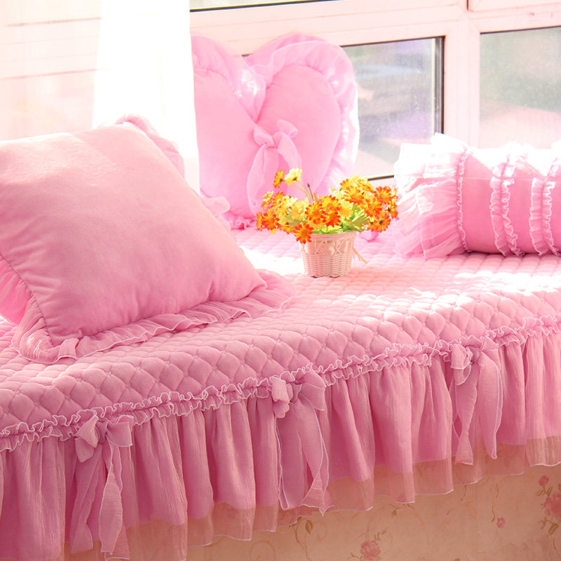 窗台垫飘窗可爱韩式田园公主卧室四季毛绒坐垫定做蕾丝粉防滑热销