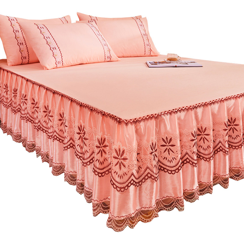 床罩单件裙式公主风女蕾丝花边欧式家用粉色2.0m床套2021新款床裙
