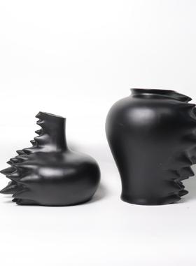 简约现代白色刺猬造型树脂花瓶样板间客厅摆件哑光几何不规则花器