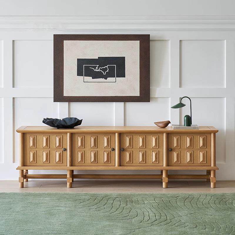 法式复古卡其电视柜家用客厅实木抽屉柜中古风原木雕刻储物柜