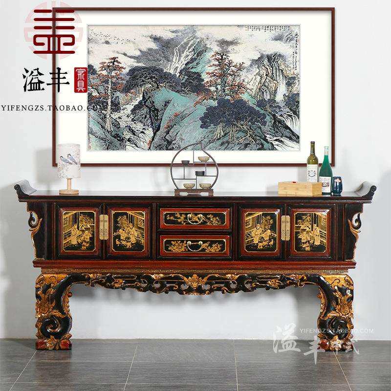 明清中式条案玄关台走廊供桌翘头案台古董翻新实木门厅仿古做旧台