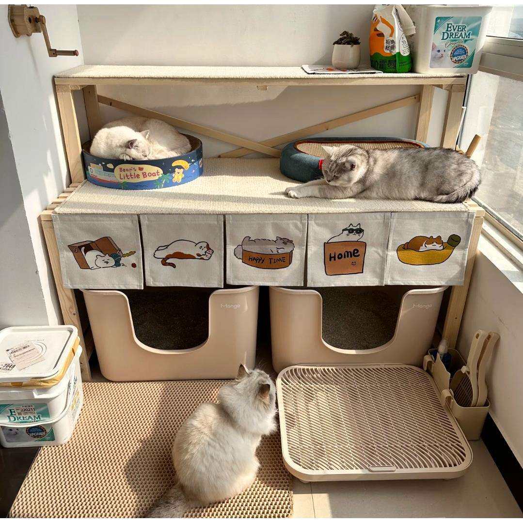 实木猫爬架猫窝花架猫砂盆置物架多层宠物用品收纳阳台猫咪阶梯架