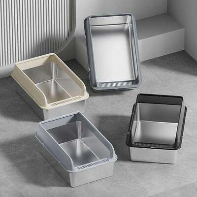 不锈钢猫砂盆号防外溅半封闭加高围栏带盖不沾底正开门猫厕所热销