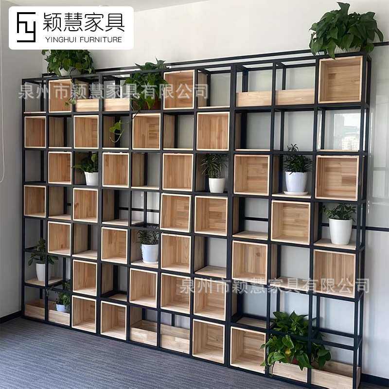 简约LOFT落地格子架 主题餐厅办公室屏风装饰展示铁艺隔断置物架