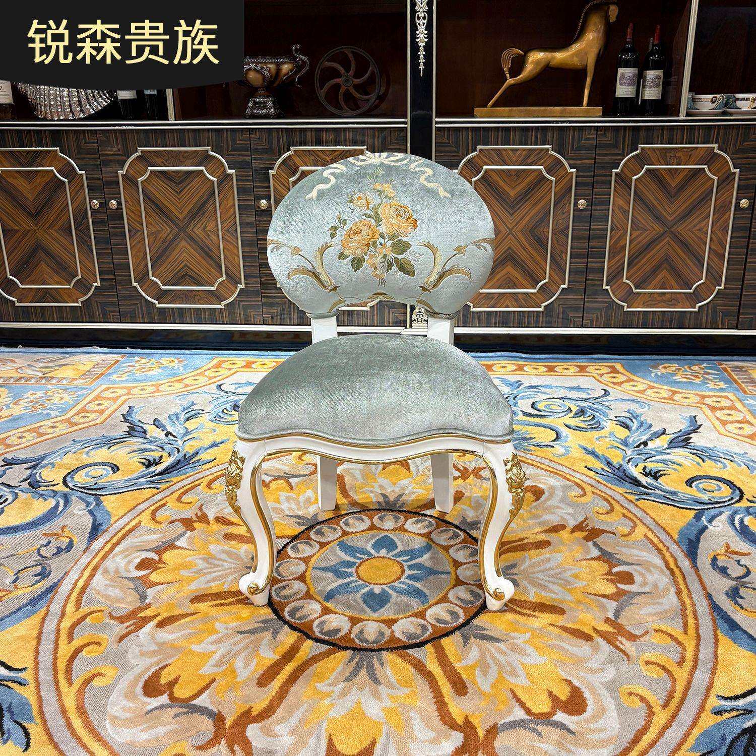 法式梳妆凳欧式布艺化妆凳宫廷实木雕刻奢华卧室新古典绣花妆凳