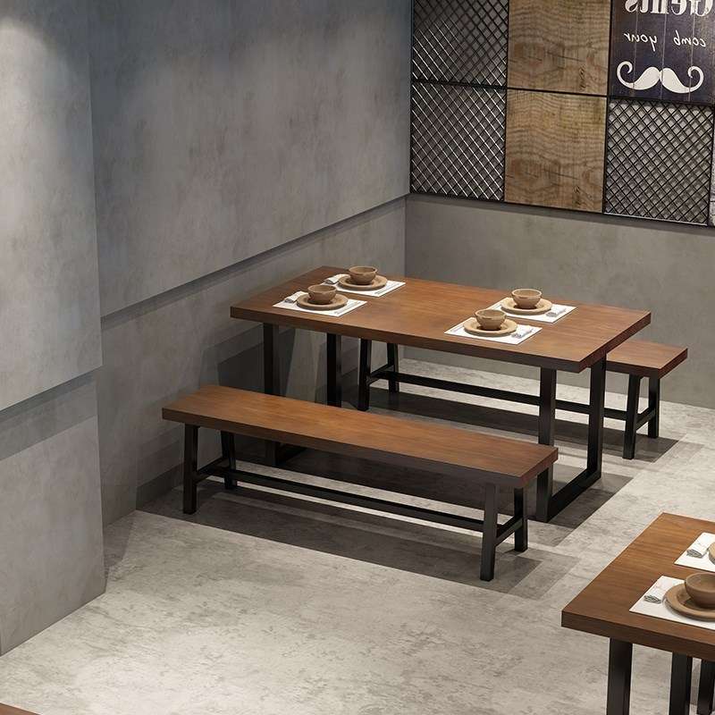 复古工业风餐桌椅组合餐厅酒吧烧烤店实木商用长方形奶茶店桌椅子