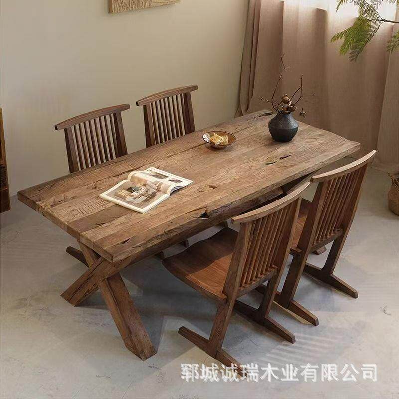 老榆木大板桌实木原木长桌长方形餐桌茶台会议桌民宿门板家用书桌