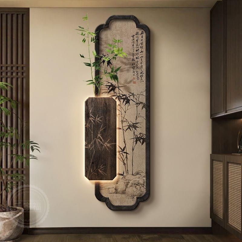 竹报平安宋代美学玄关装饰画入户门竹子画挂画中式走廊过道壁画灯