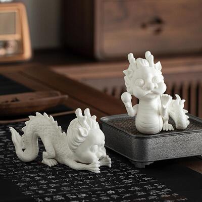 精品白瓷生肖龙摆件可爱中国龙办公室茶室客厅玄关桌面家居装饰品