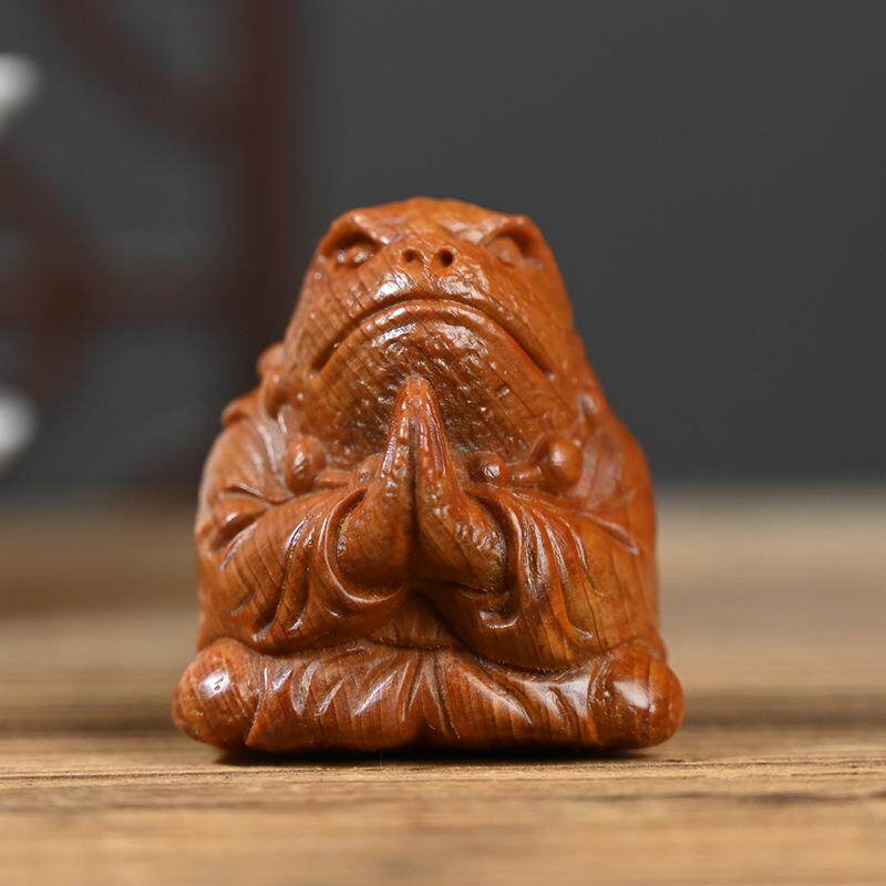 红油崖柏木雕刻坐禅(蟾)摆件茶桌茶宠实木家居装饰汽车内饰摆饰