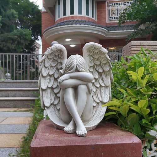 跨境复古树脂园艺摆件跨境花园庭院少女雕塑救赎天使工艺品装饰