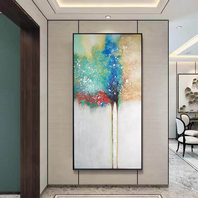 生命之树纯手绘新中式禅意装饰画立体油画玄关样品房高端落地挂画