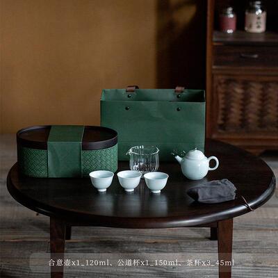 小合意影青陶瓷一壶三杯快客杯户外便携车载旅行茶具泡茶壶小套组