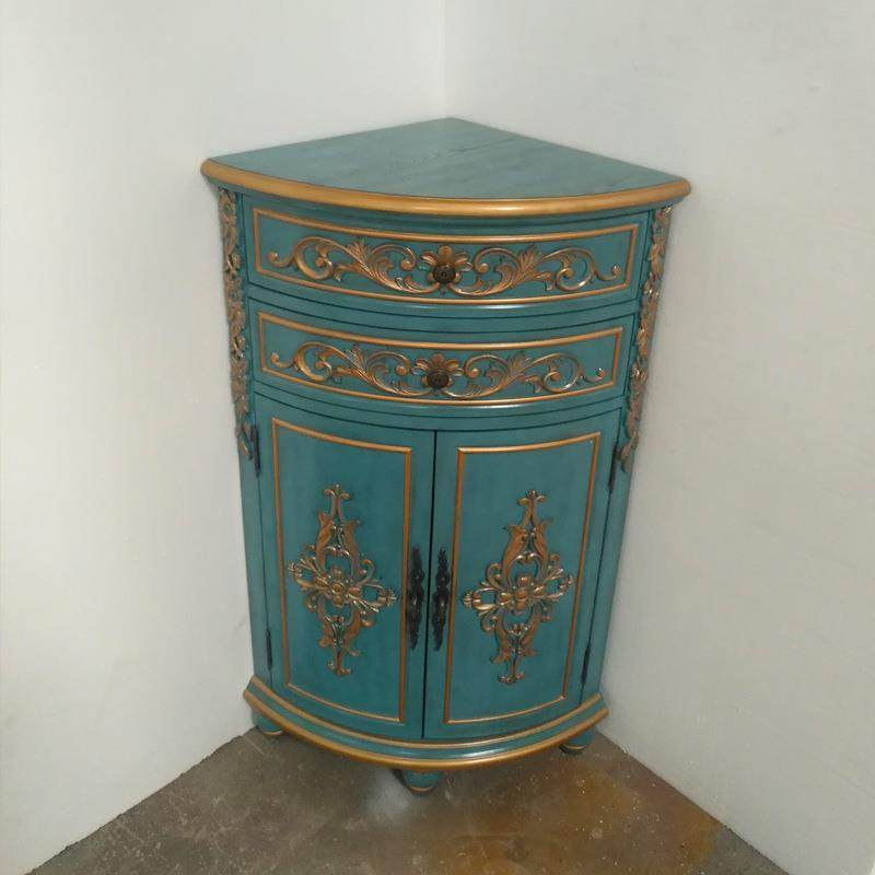 至高美角柜复古做旧金色蓝色雕花转角柜客厅边柜三角型收纳柜整装,电子元器件市场,其它元器件,淘宝优惠券,粉丝福利购,淘宝优惠卷