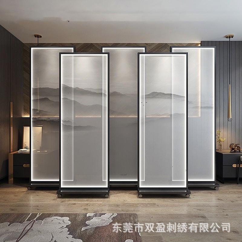 国画仿苏绣湘绣双面半透明纱布画实木屏风玄关画刺绣物质文化遗产