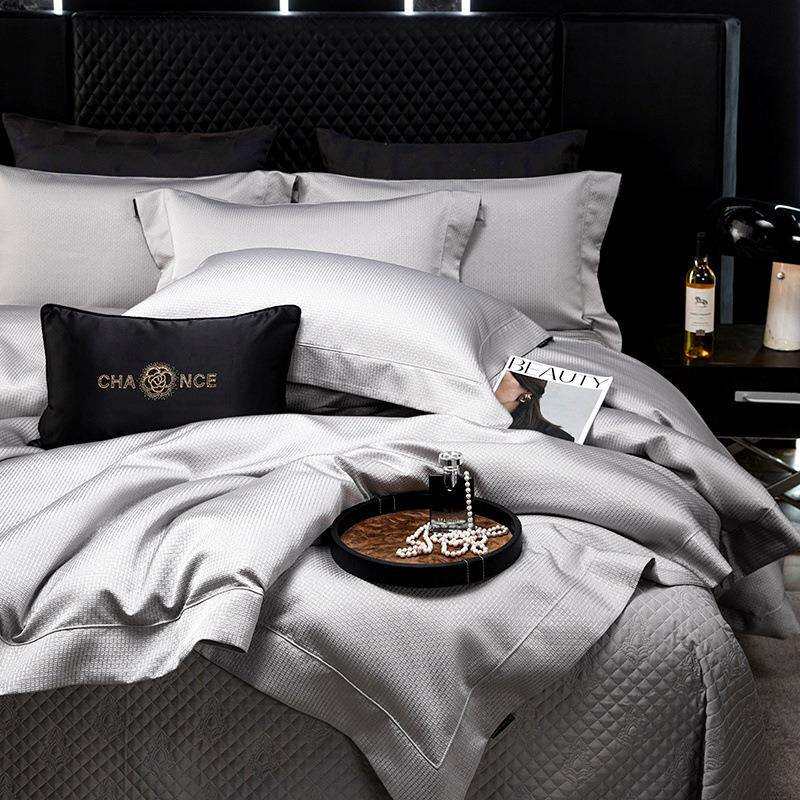 高端轻奢床盖四件套加厚全棉肌理4件套纯色简约纯棉欧式床品套件