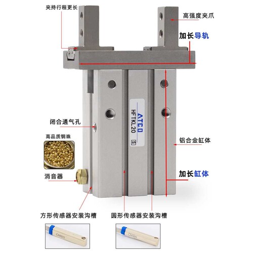 缸体加长HFTZL/HFSZL导轨加长手指气缸HFTKL/HFSKL10 16 20 25