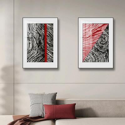 现代抽象客厅沙发装饰画走廊玄关柜极简线条挂画酒店卧室床头壁画