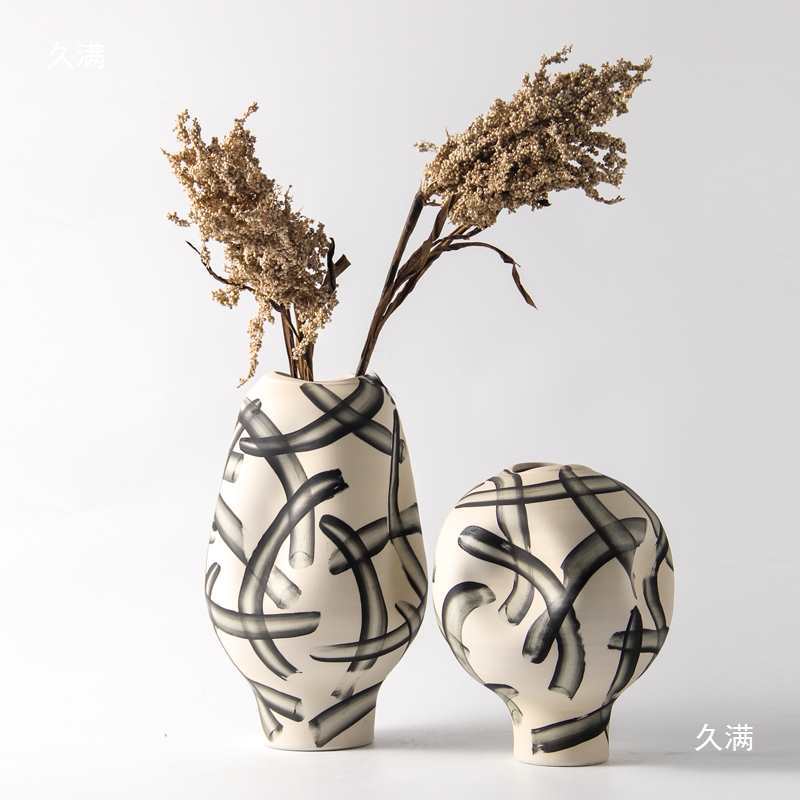 复古新中式手绘陶瓷罐子花瓶摆件样板间酒店客厅玄关果盘装饰