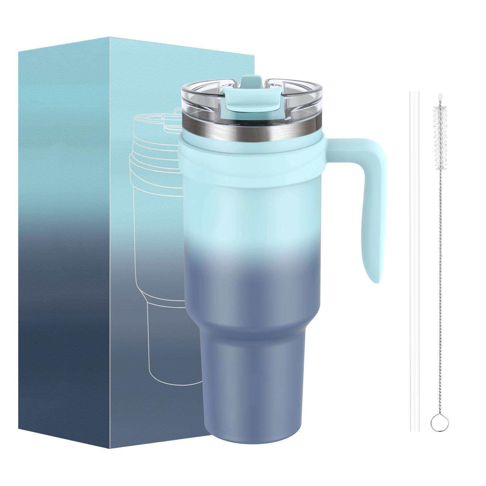 外贸热销40oz不锈钢保温杯带手柄车载大容量真空保冷吸管杯工厂现