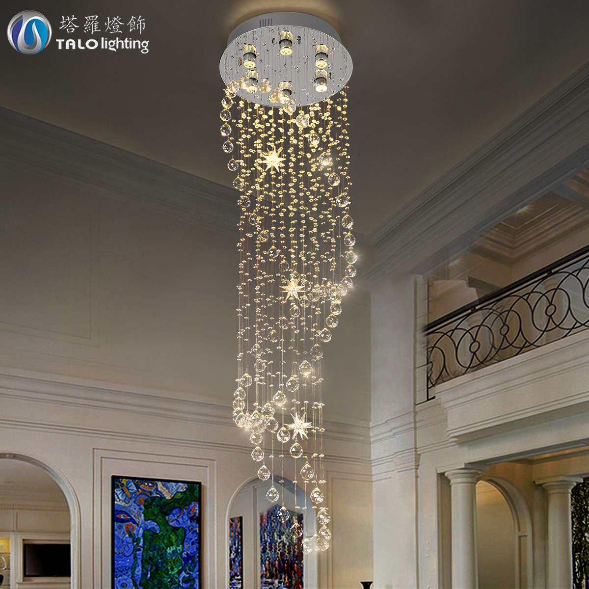 新款简约 led水晶吊线灯 圆形复式创意客厅灯卧室餐厅灯具吊灯