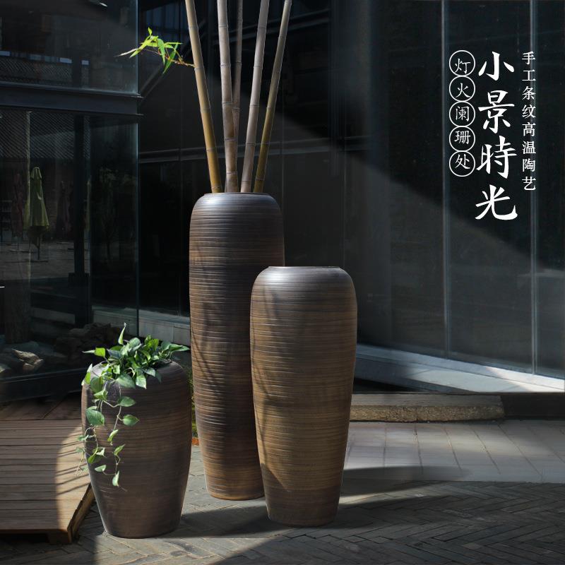 日式落地陶罐餐厅摆件手工文艺花瓶水培插花器工艺品摆设软装视品