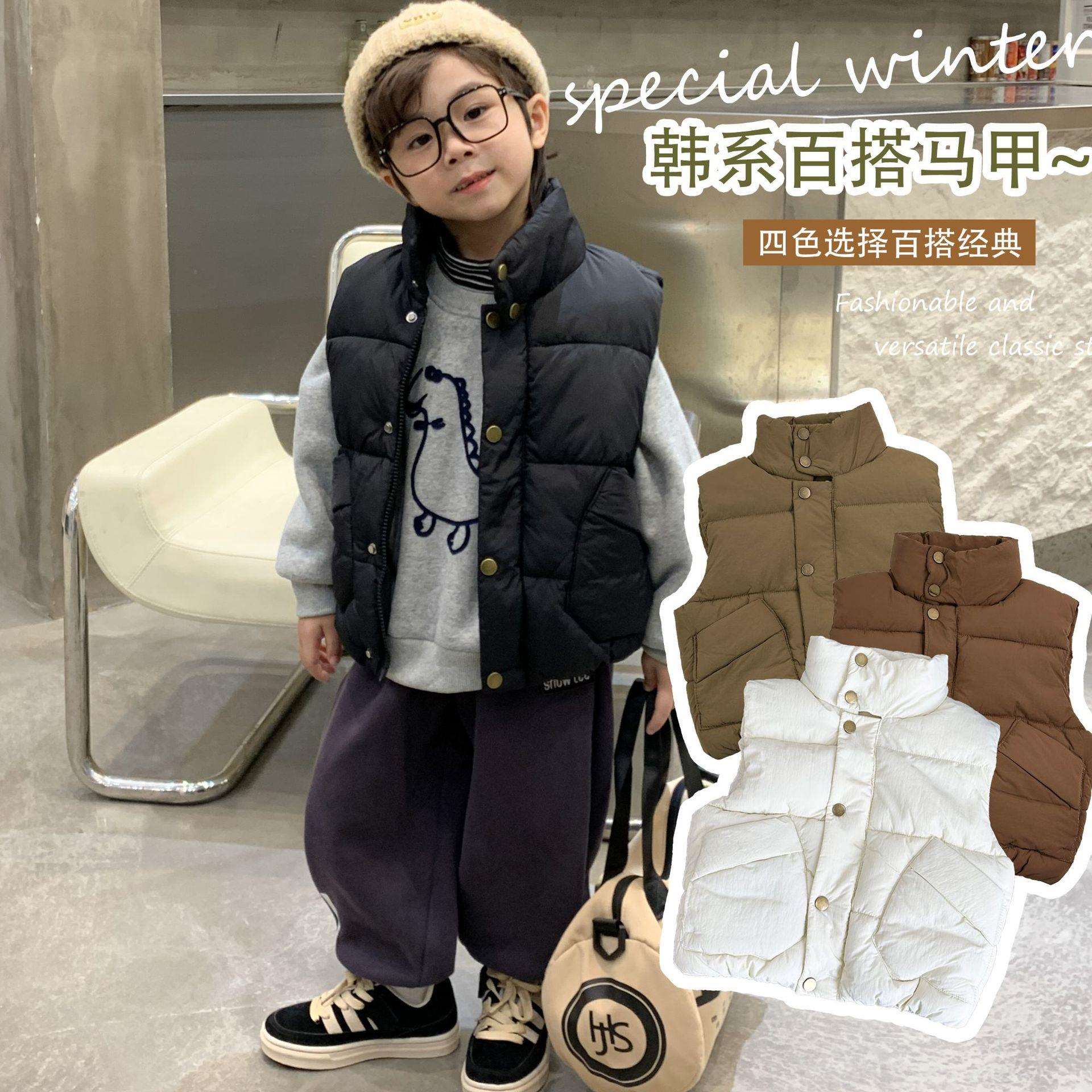 儿童加厚棉马甲男童宝宝秋冬新款手塞棉休闲时尚外套女童保暖百搭
