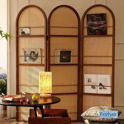 XMC4512复古断移动藤编折叠屏风厅卧室玄客关中入户正对门法式隔