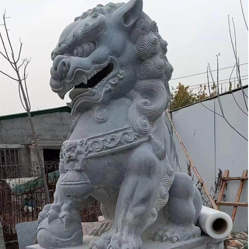 墅庭院底青看石仿古雕刻雕塑门祠堂座摆别件大型OEP石狮子