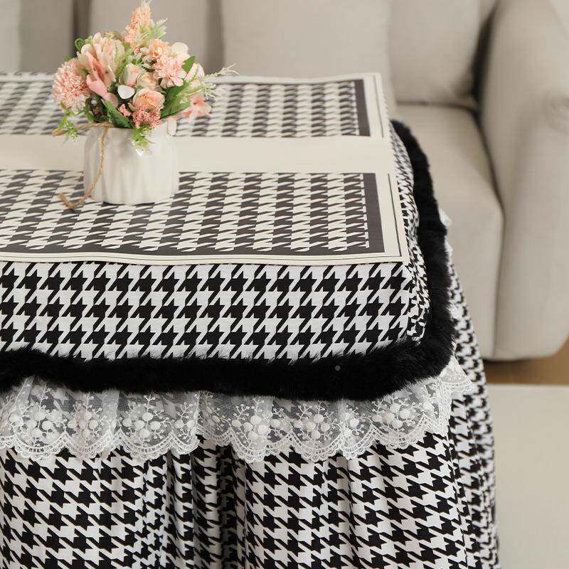 款千鸟格烤火长方新形火桌罩子烤罩套防水垫F985HTT8电烤炉加绒加