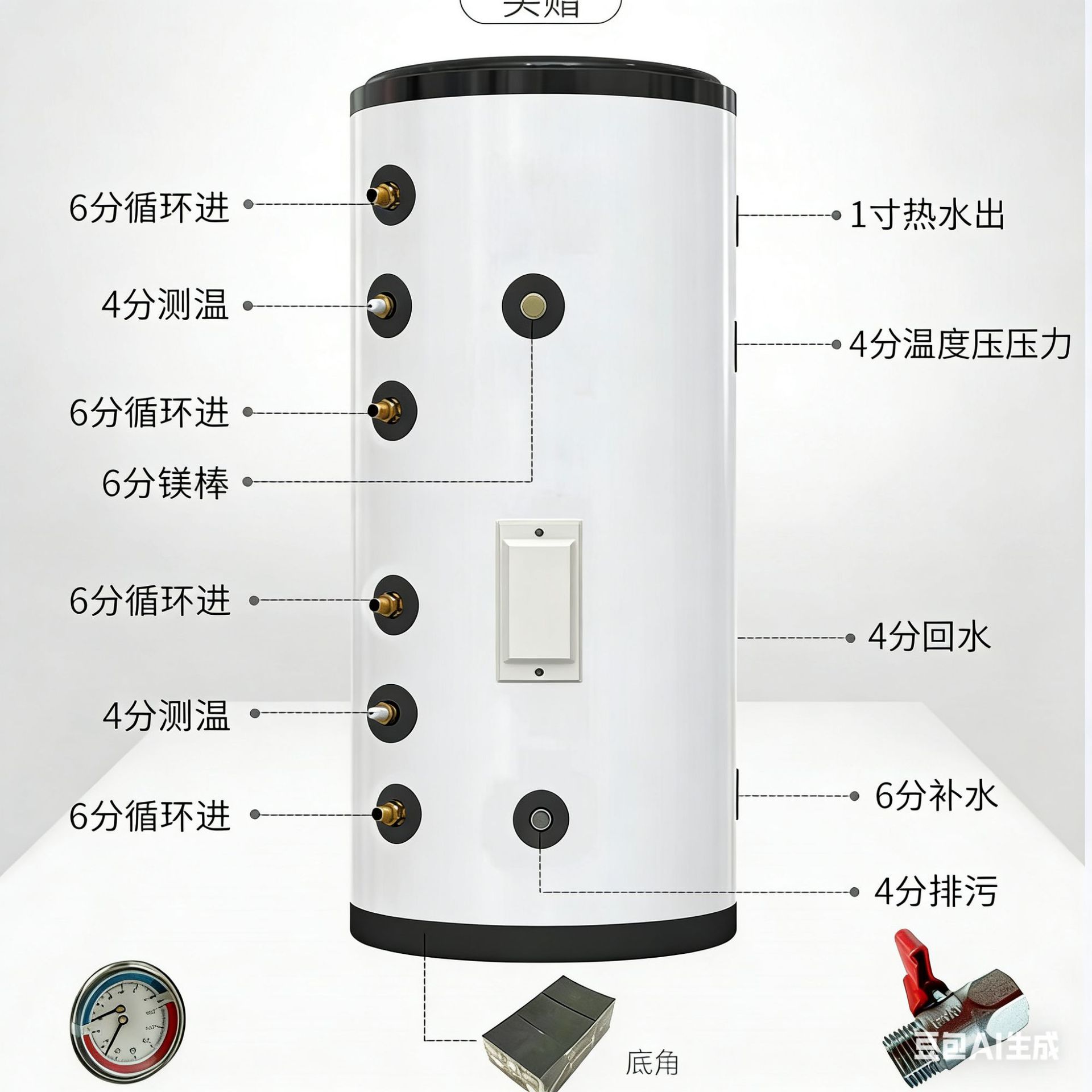 保温承压水箱缓冲双盘管保温循环不锈钢60L100L太阳能空气能水箱