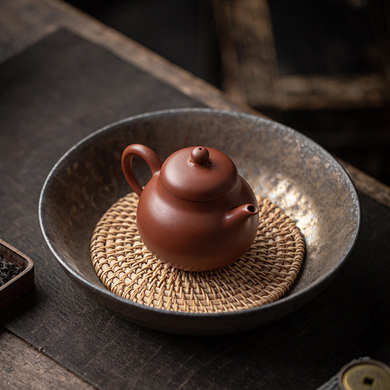 藤编粗陶紫砂壶承茶托