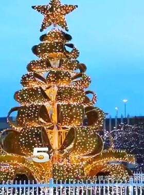 浪义乌圣诞节e主题ld灯光金黄色圣诞树漫结q2021101蝴蝶异形圣诞