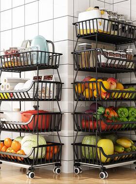 厨房整置理物2-3-4-5-理6层ISS移动果蔬篮推车架碗碟调味收纳整架
