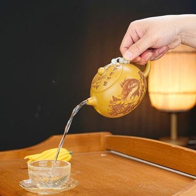 西施壶宜鱼兴紫砂泥壶原矿砂段纯手工刻跃龙紫砂壶门家用紫茶壶茶