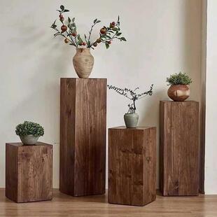 实木方形花架墩子用民客饰厅玄关茶几复TCL古宿装原木木桩底座家